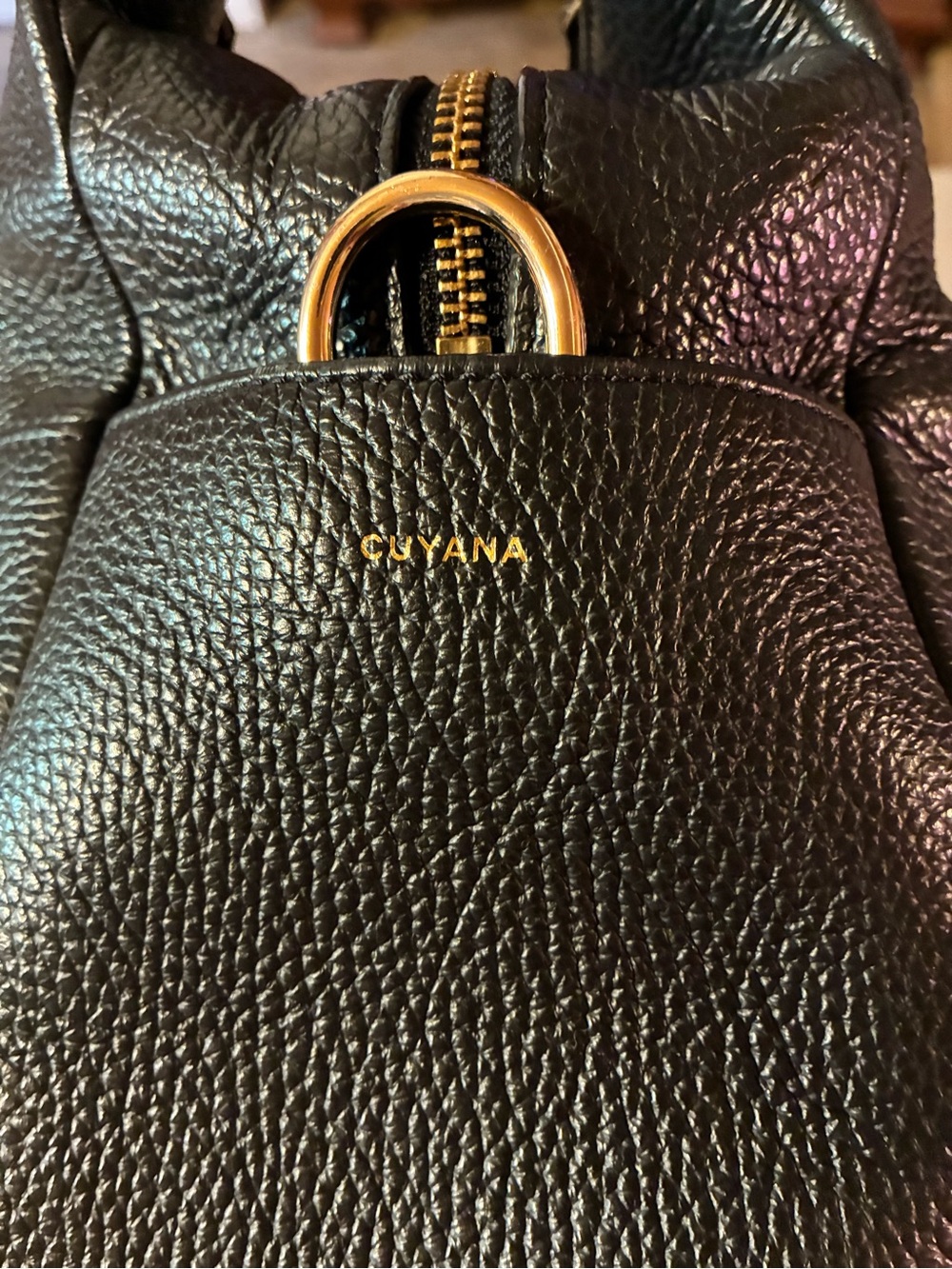 Cuyana Black Pebbled Leather Weekender Bag with Gold Hardware
